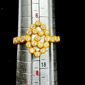 Freida Rothman Mother of Pearl and Gold Ring with CZ Accents. Size 7